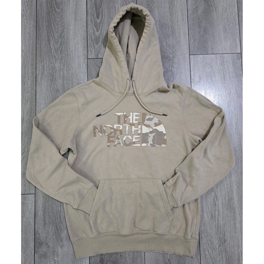 The North Face Men's Small Hoodie Tan Camo Logo Pullover Sweatshirt Hooded Beige